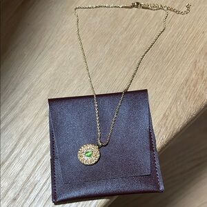 Golden Necklace with Green Gem Pendant